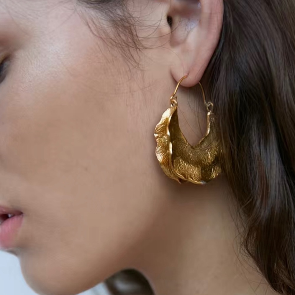 Gold Alloy Heavy Hook Drop Earrings Women’s Statement Piece